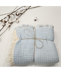 7 Katlı Çift Taraflı Bebe Mavi Dolgulu Müslin Bebek-Çocuk Battaniyesi