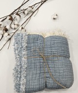 7 Katlı Çift Taraflı Denim Mavi Dolgulu Müslin Bebek-Çocuk Battaniyesi