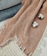 7 Katlı Çift Taraflı Gül Kurusu Dolgulu Müslin Bebek-Çocuk Battaniyesi