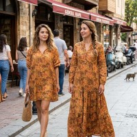 Baskılı %100 Pamuk 2 Katlı Hardal Krinkıl Müslin Kumaş | Desen 4