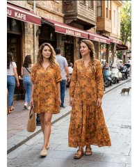 Baskılı %100 Pamuk 2 Katlı Hardal Krinkıl Müslin Kumaş | Desen 4