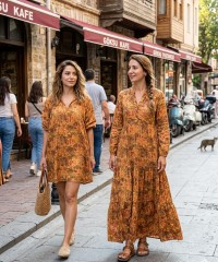 Baskılı %100 Pamuk 2 Katlı Hardal Krinkıl Müslin Kumaş | Desen 4