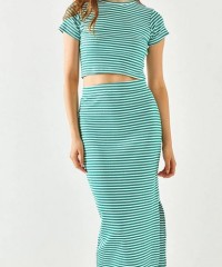 Pamuklu Kalın Çizgili Ribana Kumaş | Mavi