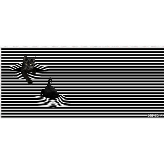 Siyah Beyaz Çizgili Kedi Desen Pano Kumaş 70x180 cm