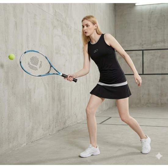 Kadın Gri Biyeli Siyah Şortlu Tenis Elbisesi
