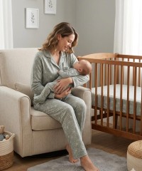 Baskılı %100 Pamuk İnterlok Kumaş | Penye Mint Zambak Yaprağı