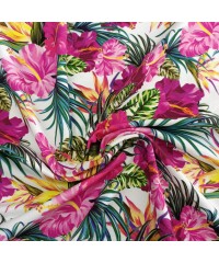 Tropikal Çiçek Desenli Süprem Parça Kumaş %95 Pamuk %5 Elastan