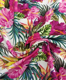 Tropikal Çiçek Desenli Süprem Parça Kumaş %95 Pamuk %5 Elastan