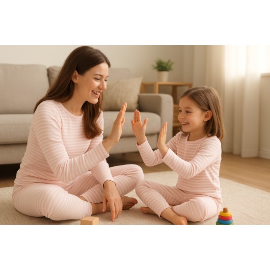 İplik Boyalı İnterlok Kumaş | Pembe Çizgili