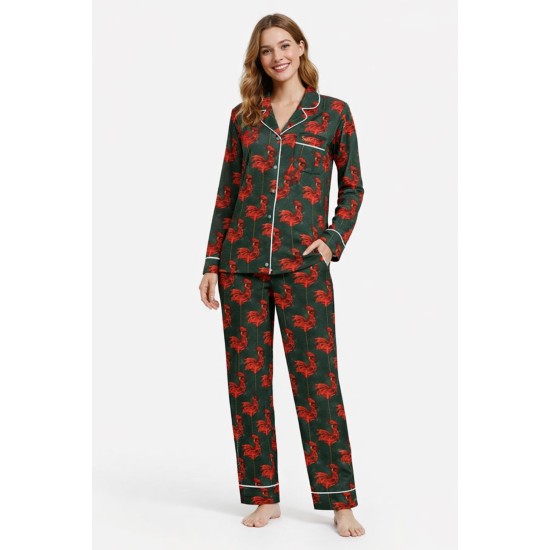 Baskılı Süprem Kumaş | %95 Pamuk %5 Elastan | 150 cm | 210 Gsm |  Kırmızı Horoz Desen