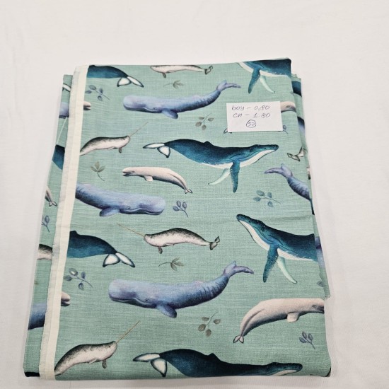 Baskılı Pamuk Penye Süprem Parça Kumaş| Balina 50