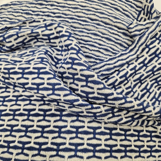 Zara Parça Kumaş | Mavi Beyaz Jakarlı Kumaş