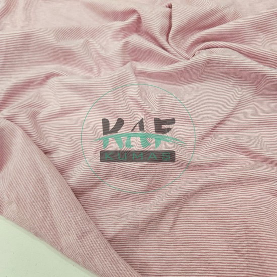 Baskılı Pamuk Penye Süprem Kumaş | Pembe Çizgili