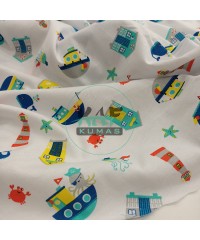 Deniz Temalı Baskılı Süprem Kumaş