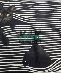 Siyah Beyaz Çizgili Kedi Desen Pano Kumaş