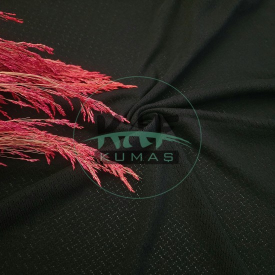 Delikli Pointelle 1 mt Ribana Kumaş | 100% Pamuk | Siyah Çapraz Çizgi