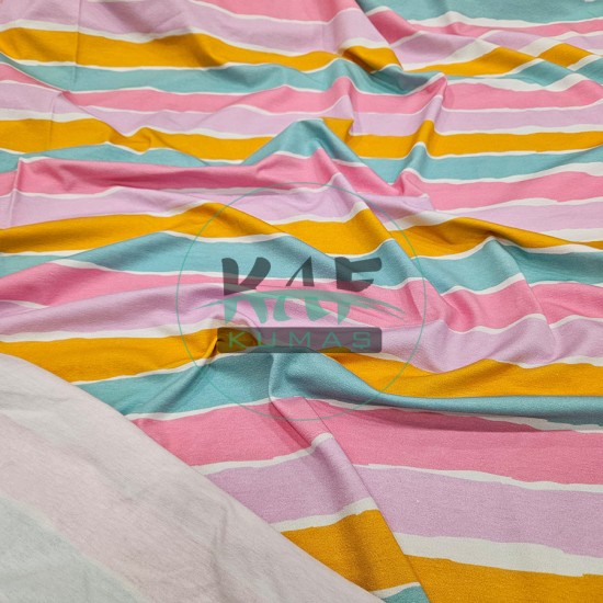 Dijital Baskılı Penye Süprem Kumaş | Hardal Çizgili