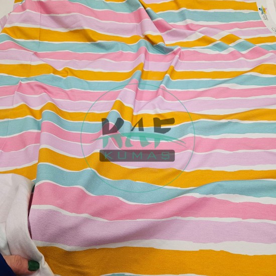 Dijital Baskılı Penye Süprem Kumaş | Hardal Çizgili