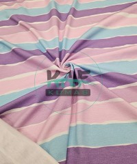 Dijital Baskılı Penye Süprem Kumaş | Mor Çizgili