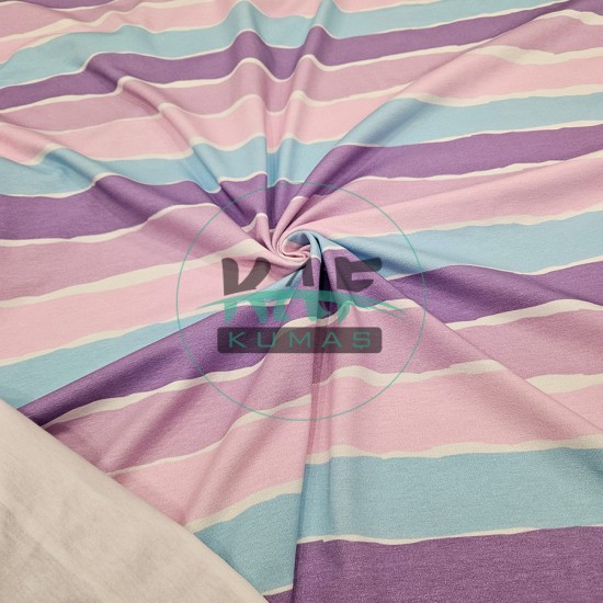 Dijital Baskılı Penye Süprem Kumaş | Mor Çizgili