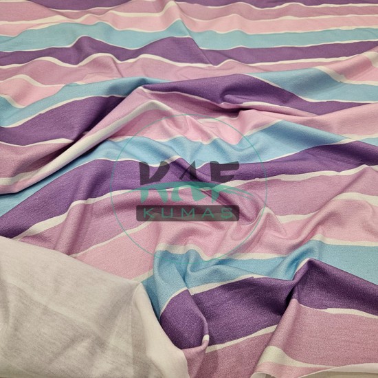 Dijital Baskılı Penye Süprem Kumaş | Mor Çizgili