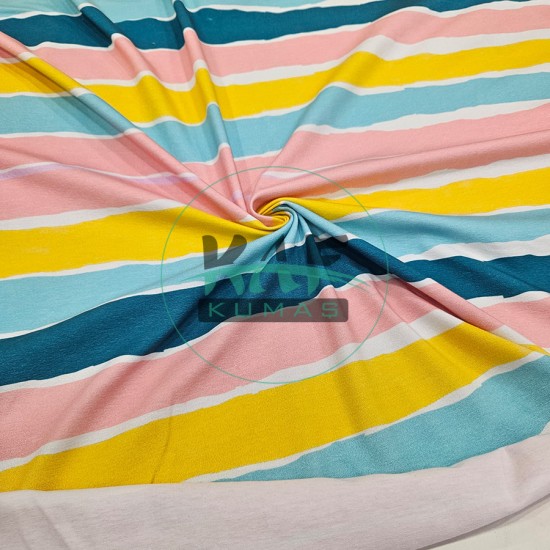 Dijital Baskılı Penye Süprem Kumaş | Navy Çizgili