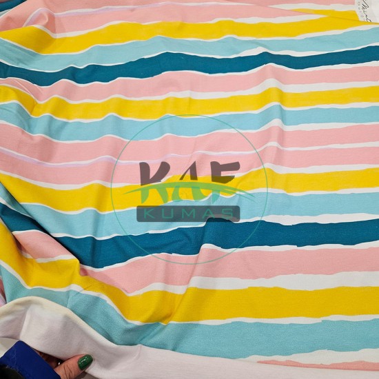 Dijital Baskılı Penye Süprem Kumaş | Navy Çizgili