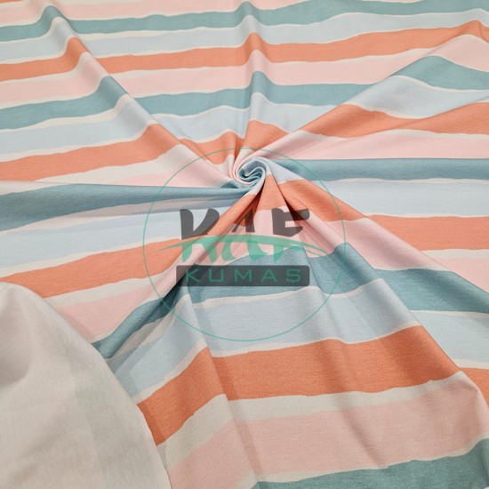 Dijital Baskılı Penye Süprem Kumaş | Pembe Çizgili