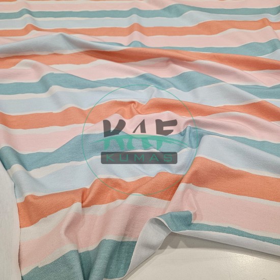 Dijital Baskılı Penye Süprem Kumaş | Pembe Çizgili