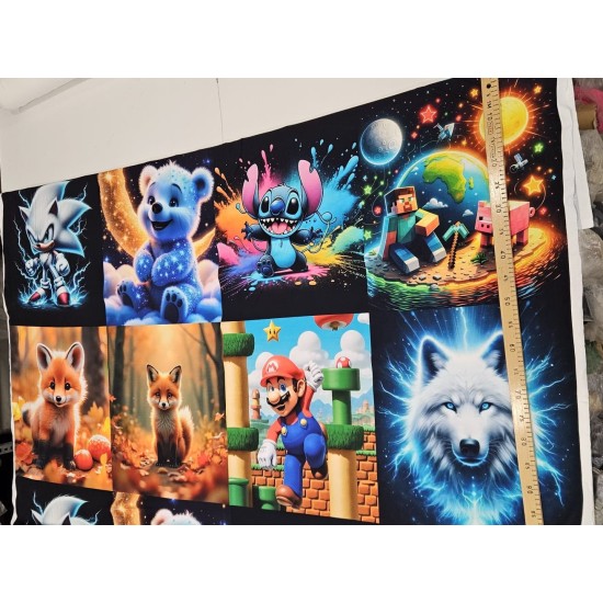 Dijital Baskılı Penye Süprem Pano Kumaş | Karışık Karakterli