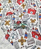 Dijital Baskılı Penye Süprem Kumaş | İlk Yardım Temalı