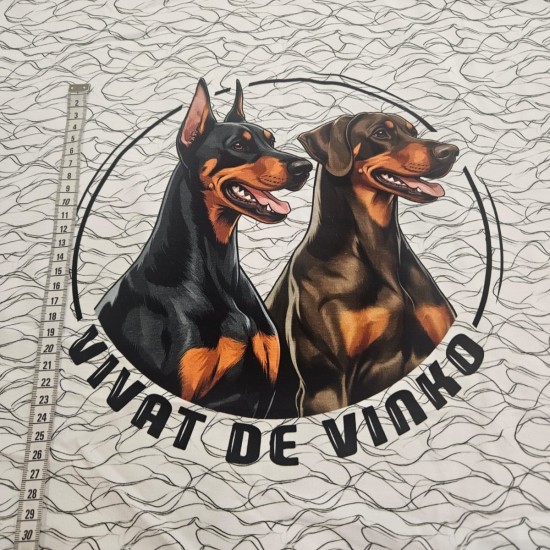 Beyaz Zemin Köpekler Desen Pano Kumaş