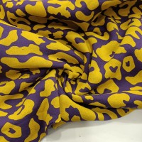 3 İplik Baskılı Kumaş | Mor Zemin Sarı izler