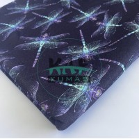 3 İplik Baskılı Kumaş | Mor Zemin Yusufçuk Desen