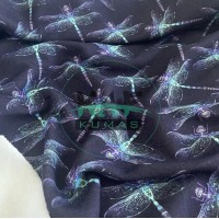 3 İplik Baskılı Kumaş | Mor Zemin Yusufçuk Desen