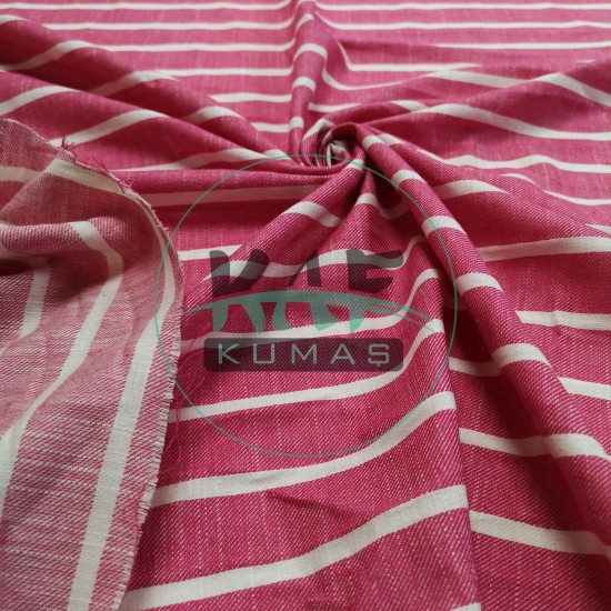 Pamuk Keten Kumaş | Pembe Çizgili Pamuk Keten Kumaş | Pembe Çizgili