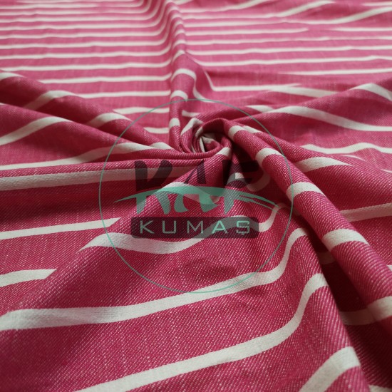 Pamuk Keten Kumaş | Pembe Çizgili Pamuk Keten Kumaş | Pembe Çizgili