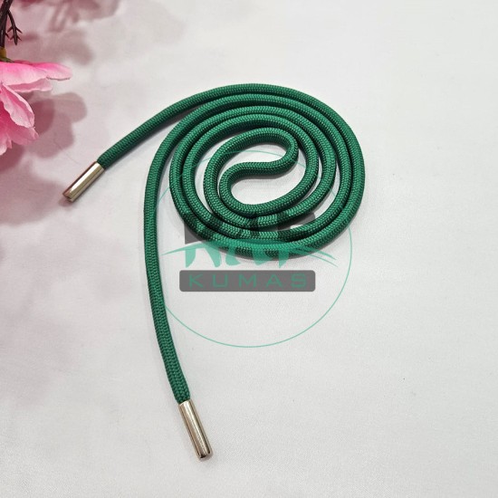 Özel Gümüş Renk Uçlamalı 105 cm Yeşil Kordon Bağcık | Sweatshirt-Eşofman İpi 1 Adet