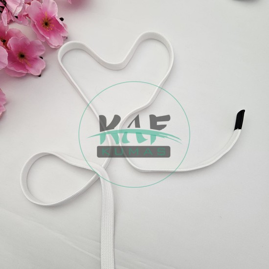 Özel Siyah Sakız Uçlamalı 115 cm Beyaz Kordon Bağcık | Sweatshirt-Eşofman İpi 1 Adet