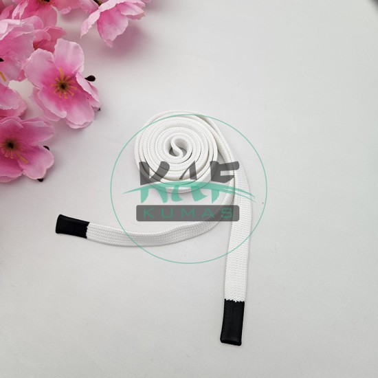 Özel Siyah Sakız Uçlamalı 115 cm Beyaz Kordon Bağcık | Sweatshirt-Eşofman İpi 1 Adet