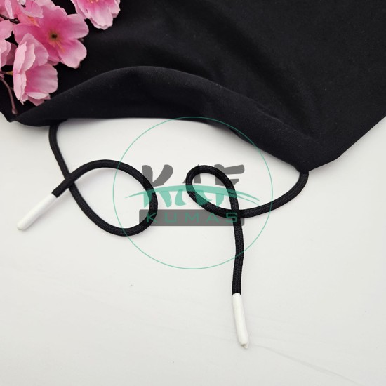 Özel Beyaz Sakız Uçlamalı 138 cm Siyah Kordon Bağcık | Sweatshirt-Eşofman İpi 1 Adet