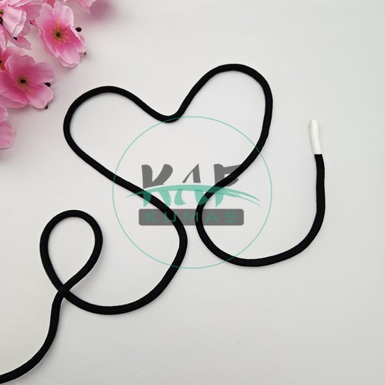 Özel Beyaz Sakız Uçlamalı 138 cm Siyah Kordon Bağcık | Sweatshirt-Eşofman İpi 1 Adet