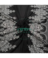 Brodeli (Nakışlı) Pamuk Vual Kumaş | Siyah