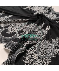 Brodeli (Nakışlı) Pamuk Vual Kumaş | Siyah