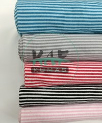 Pamuklu Kalın Çizgili Ribana Kumaş | Mavi