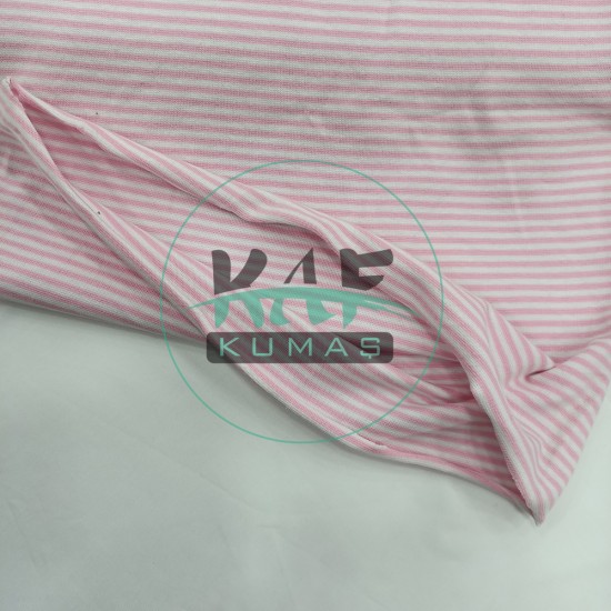 Pamuklu Kalın Çizgili Ribana Kumaş | Pembe Pamuklu Kalın Çizgili Ribana Kumaş | Pembe