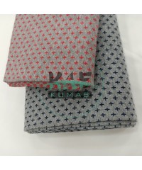 Artı Desen Pamuk Ribana Kumaş | Gri Melanj Zemin Kırmızı