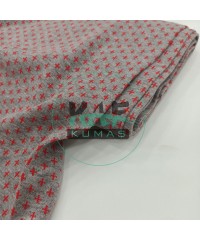 Artı Desen Pamuk Ribana Kumaş | Gri Melanj Zemin Kırmızı