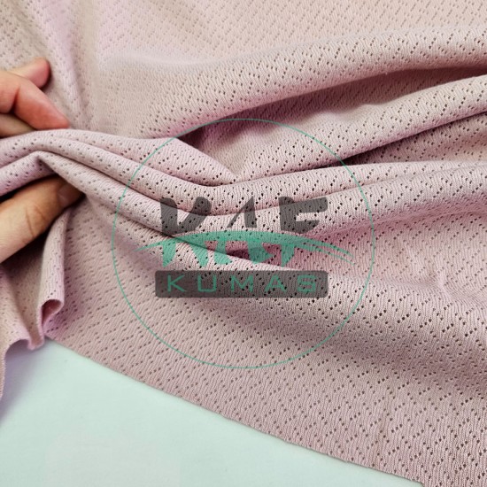 Gül Kurusu Delikli Pointelle Ribana Kumaş | 100% Pamuk | Çapraz Çizgili