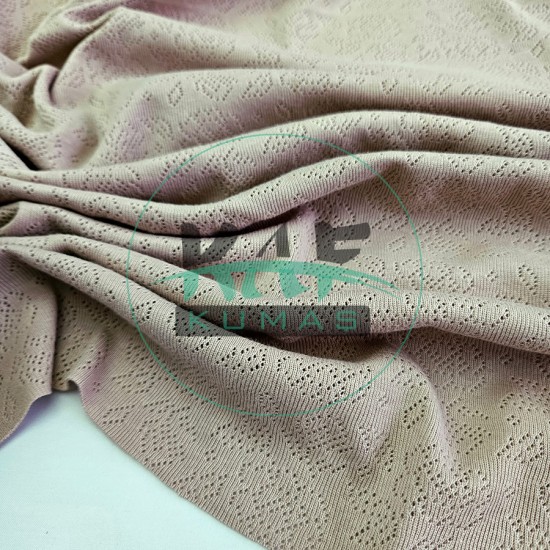 Kahverengi Delikli Pointelle Ribana Kumaş | 100% Pamuk | Gül